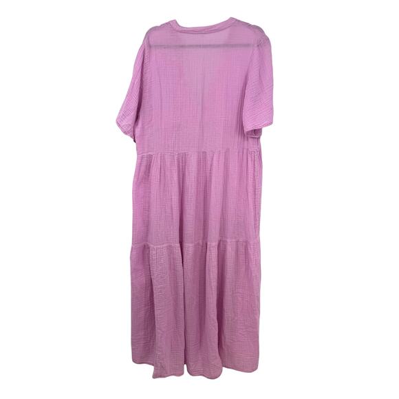 Anthropologie Kallie Gauzy Tiered Maxi Dress Size L Pink Oversized Flowy Cotton - Picture 6 of 9